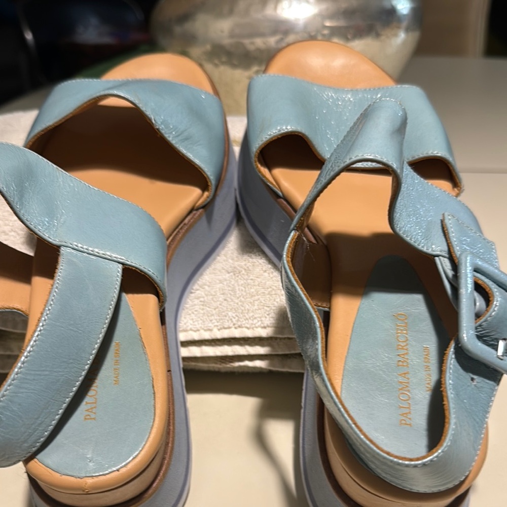Paloma Barcelo women baby blue sandals Sz 39 as shown by photo